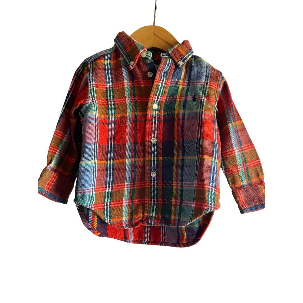 RALPH LAUREN Classic Plaid 100% Cotton Baby Shirt 12 MONTHS